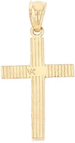 14K Yellow Solid Gold Cross Pendant For Men Or Women In Two Sizes – 14 Karat Small Jesus Charm For Necklace Or Chain – Thin Crucifix Jewelry Gift For Baptism Confirmation Christian Religious Or Everyday Wear