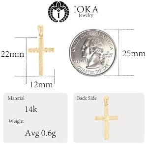 14K Yellow Solid Gold Cross Pendant For Men Or Women In Two Sizes – 14 Karat Small Jesus Charm For Necklace Or Chain – Thin Crucifix Jewelry Gift For Baptism Confirmation Christian Religious Or Everyday Wear