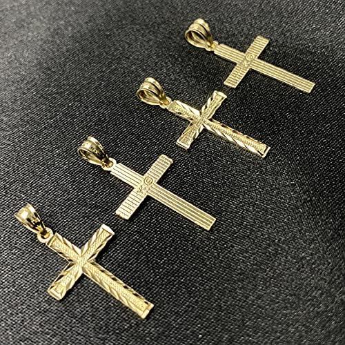 14K Yellow Solid Gold Cross Pendant For Men Or Women In Two Sizes – 14 Karat Small Jesus Charm For Necklace Or Chain – Thin Crucifix Jewelry Gift For Baptism Confirmation Christian Religious Or Everyday Wear