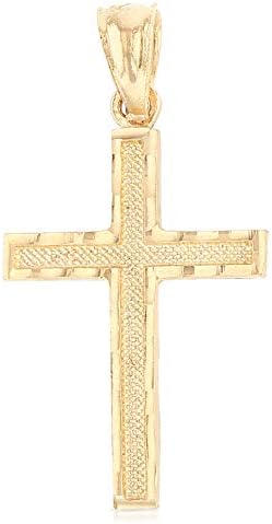 14K Yellow Solid Gold Cross Pendant for Men or Women in Two Sizes – 14 Karat Small Jesus Charm for Necklace or Chain – Thin Crucifix Jewelry Gift for Baptism Confirmation Christian Religious or Everyday Wear