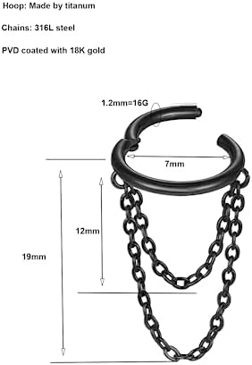 16G 钛软骨耳环 7mm 9mm 螺旋穿孔首饰 单/双/三链防过敏铰链式响片
