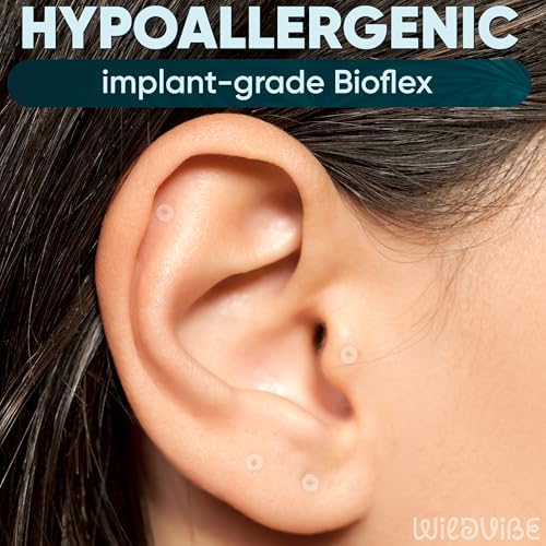 16g Clear Earrings For Sports Work Surgery - Bioflex Labret Clear Piercing Retainers 10pc Set - Plastic Clear Piercings Stud Earrings For Cartilage Helix Tragus Lip Medusa Monroe (6mm 8mm 10mm 12mm)