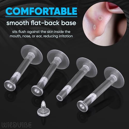 16g Clear Earrings For Sports Work Surgery - Bioflex Labret Clear Piercing Retainers 10pc Set - Plastic Clear Piercings Stud Earrings For Cartilage Helix Tragus Lip Medusa Monroe (6mm 8mm 10mm 12mm)