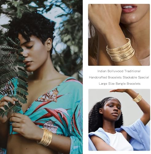 16Pcs Gold Bangle Bracelets For Women - Multi Layer Stackable Textured Bracelets Boho Jewelrys Set