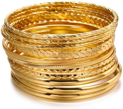 16Pcs Gold Bangle Bracelets for Women - Multi Layer Stackable Textured Bracelets Boho Jewelrys Set