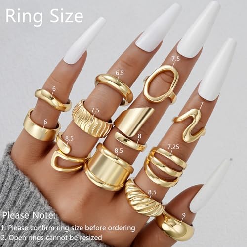 17 MILE Chunky Gold Stackable Rings For Women Non Tarnish 18K Gold-Plated Statement Open Stacking Rings Knuckle Band Ring Set