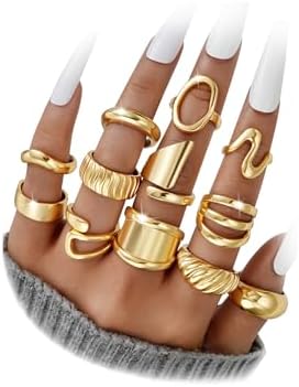 17 MILE Chunky Gold Stackable Rings for Women Non Tarnish 18K Gold-Plated Statement Open Stacking Rings Knuckle Band Ring Set