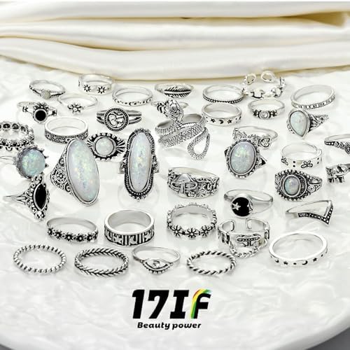 17IF Vintage Silver Knuckle Rings Set For Women Men Chunky Rings Aesthetic Snake Grunge Stackable Gothic Ring Adjustable Y2K Punk Bulky Boho Finger Alt Of Rings Stacking Fairy Skull Frog Heart Star Flower Midi Ring Pack