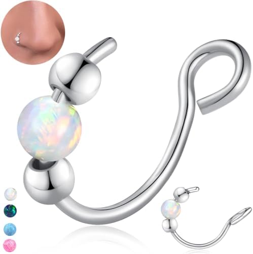 18g Gold Nose Hoops Opal Nose Rings For Women - Fake/Real Surgical Steel Hypoallergenic