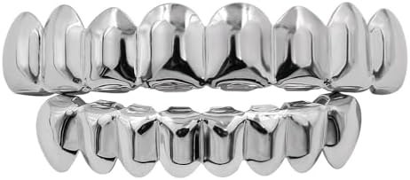 18K 镀金嘻哈牙齿烤架为您的牙齿冰冻 8 个顶部齿 8 个底部齿烤架适合男士女士说唱歌手服装角色扮演额外造型棒