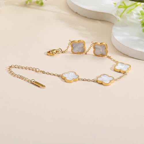 18K Gold Plated Clover Lucky Bracelet For Women White/Black/Red/Green Flower Four Leaf Link Bracelets Trendy Jewelry Gifts For Women