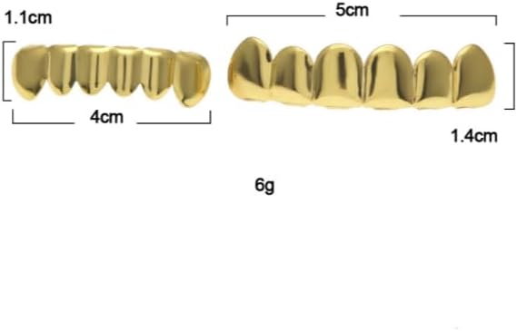 18K Gold Plated Gold Finish 6 Top Teeth 6 Bottom Tooth Hip Hop Teeth Grillz + 2 Molding Bars For Men And Women