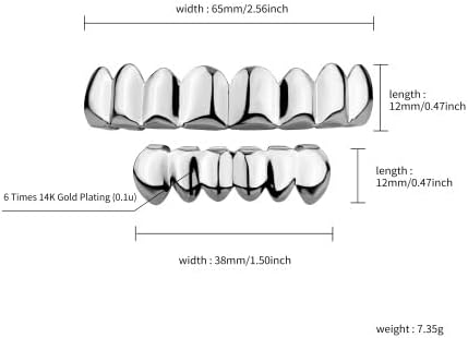 18K Gold Plated Gold Finish 8 Top Teeth 6 Bottom Tooth Hip Hop Teeth Grillz + 2 Molding Bars For Men And Women