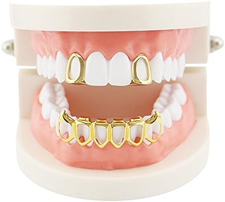 18K Gold Plated Hip Hop Teeth Grillz Caps Open Face 2pcs Single Top And Bottom Grills For Your Teeth Grillz Set For Men Women