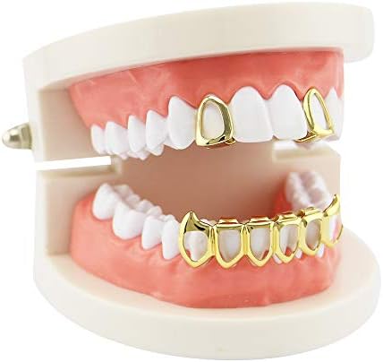 18K Gold Plated Hip Hop Teeth Grillz Caps Open Face 2pcs Single Top And Bottom Grills For Your Teeth Grillz Set For Men Women