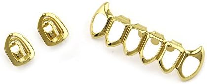 18K Gold Plated Hip Hop Teeth Grillz Caps Open Face 2pcs Single Top and Bottom Grills for Your Teeth Grillz Set for Men Women