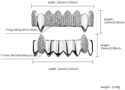 18K Gold Plated Vampire Fangs Teeth Caps Iced Out CZ Top And Bottom Vampire Fangs Grillz For Men Women