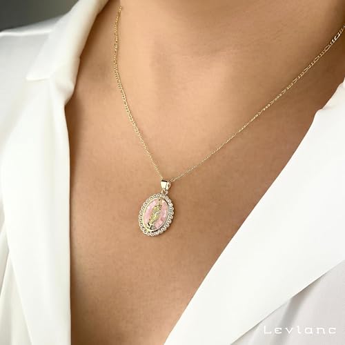 18K Gold Plated Virgin Mary Necklace - Religious Gifts - Catholic Necklace For Women - Catholic Jewelry For Women - Mother Mary Pendant - Includes Gift Box (Pink)