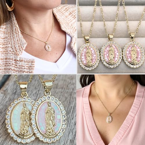 18K Gold Plated Virgin Mary Necklace - Religious Gifts - Catholic Necklace For Women - Catholic Jewelry For Women - Mother Mary Pendant - Includes Gift Box (Pink)