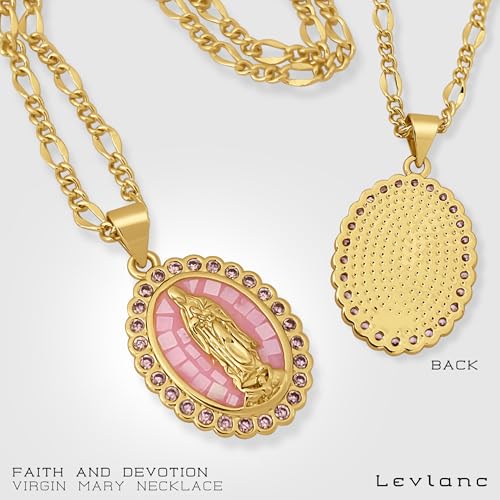 18K Gold Plated Virgin Mary Necklace - Religious Gifts - Catholic Necklace For Women - Catholic Jewelry For Women - Mother Mary Pendant - Includes Gift Box (Pink)