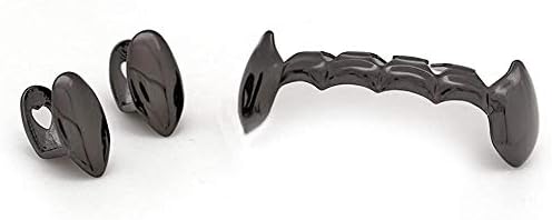 18K Gold Vampire Dracula Teeth Grillz 2pc Single Fangs and 6 Bottom Grillz Set