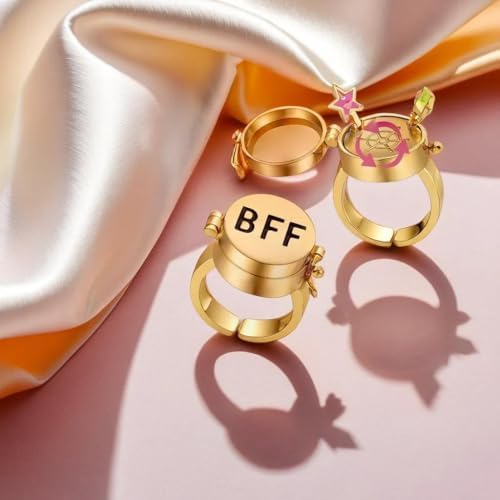 2/4PCS Bff Ring Anime Best Friend Aesthetic Spinninng Adjustable Ring For Teen Best Friendship Jewelry Gifts