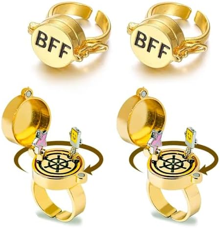 2/4PCS Bff Ring Anime Best Friend Aesthetic Spinninng Adjustable Ring for Teen Best Friendship Jewelry Gifts