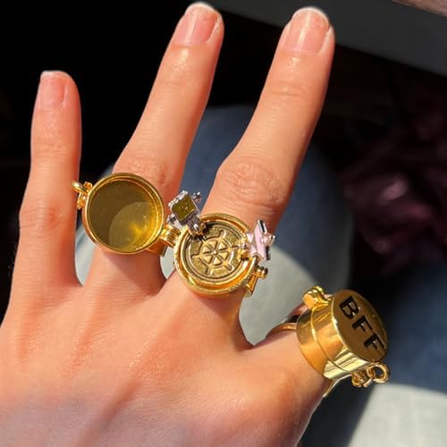 2/4PCS Bff Ring Anime Best Friend Aesthetic Spinninng Adjustable Ring For Teen Best Friendship Jewelry Gifts