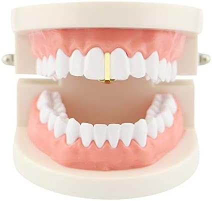 2 Pcs 18K Gold Plated Hip Hop Teeth Grillz Caps Single Plain Gap Grillz Single Tooth Top And Bottom Grills For Your Teeth
