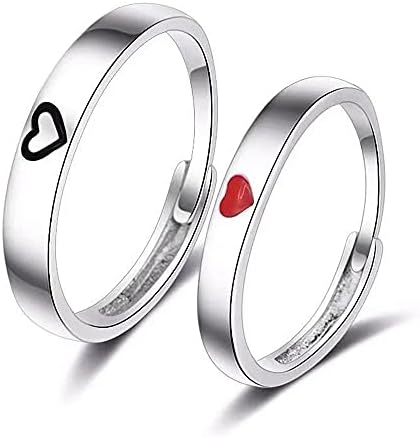 2 Pcs Sun Moon Matching Rings Set Couple Friendship Lover Open Adjustable Rings Minimalist Heart Engagement Wedding Bands Simple Multi-Style Jewelry for Him Her Lover Couples