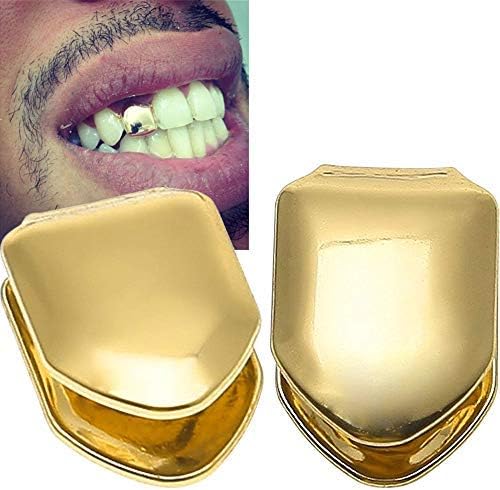 2 Pieces 14K Plated Gold Grillz Hip Hop Top Tooth Single Grill Cap For Teeth Mouth