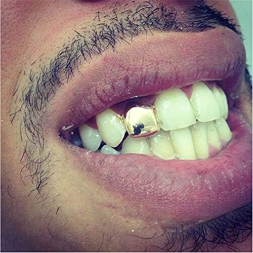 2 Pieces 14K Plated Gold Grillz Hip Hop Top Tooth Single Grill Cap For Teeth Mouth