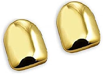 2 Pieces 14K Plated Gold Grillz Hip Hop Top Tooth Single Grill Cap for Teeth Mouth