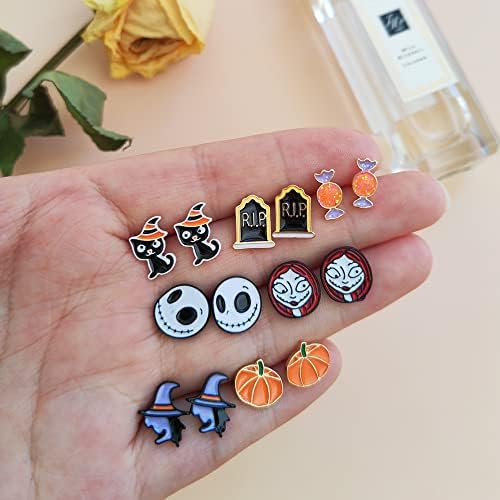 20/24 Pairs Hypoallergenic Halloween Earrings For Girls Cute Stud Earrings Sets Halloween Earrings For Women Teen Girls Pumpkin Spider Bat Black Cat Ghost Witch Candy Spooky Earrings Halloween Jewelry Fall Earring Set