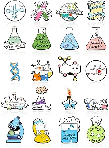 20 Pcs Science Party Favors Enamel Pins Back to School Gifts Science Theme Cute Cartoon Lapel Pin Scientist Laboratory Pins for Badges Chemistry Bag Backpack Party Gifts