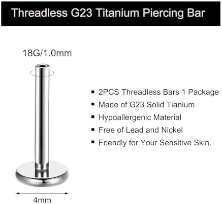20G/16G/18G/无螺纹棒 G23 钛替换柱杆平背耳钉适用于唇钉鼻耳屏海螺螺旋软骨叶 Medusa 穿孔珠宝