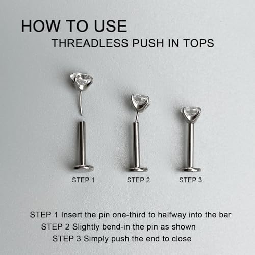 20G/16G/18G/无螺纹棒 G23 钛替换柱杆平背耳钉适用于唇钉鼻耳屏海螺螺旋软骨叶 Medusa 穿孔珠宝