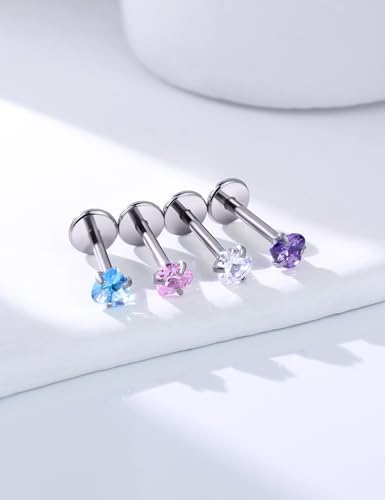 20G 18G 16G Threadless Nose Rings Studs Flat Back Earrings Surgical Stainless Steel Opal Nose Rings Stud Tragus Helix Conch Cartilage Earrings Piercing Jewelry For Women Men Hypoallergenic