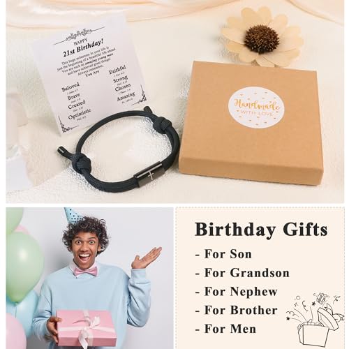 21st Birthday Gifts For Him Happy 21st Birthday Bracelets As 21st Birthday Decorations For Him Meaningful Christian Gifts With Happy 21st Birthday Card For Son Grandson Nephew Boyfriend