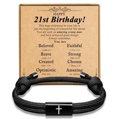 21st Birthday Gifts for Him Happy 21st Birthday Bracelets as 21st Birthday Decorations for Him Meaningful Christian Gifts with Happy 21st Birthday Card for Son Grandson Nephew Boyfriend