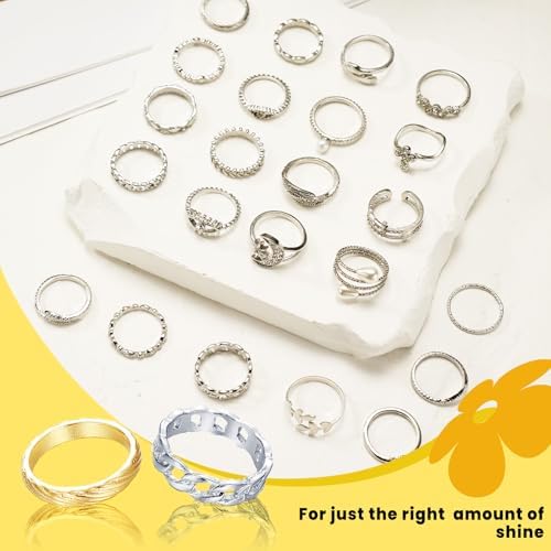 23pcs/set Fashionable Ring Set Geometric Style And Bohemian Element Accent Suitable For All Kinds Of Wear Embellishment Accessories