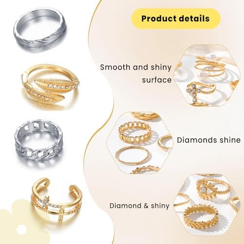 23pcs/set Fashionable Ring Set Geometric Style And Bohemian Element Accent Suitable For All Kinds Of Wear Embellishment Accessories