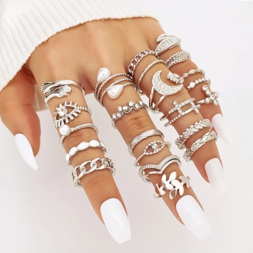 23pcs/set Fashionable Ring Set Geometric Style And Bohemian Element Accent Suitable For All Kinds Of Wear Embellishment Accessories