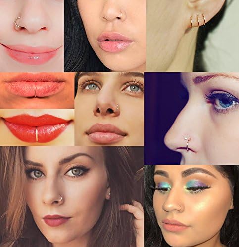 24 件 20G 316L 不锈钢鼻环环耳屏软骨螺旋穿孔唇中隔环 6-12MM 可弯曲