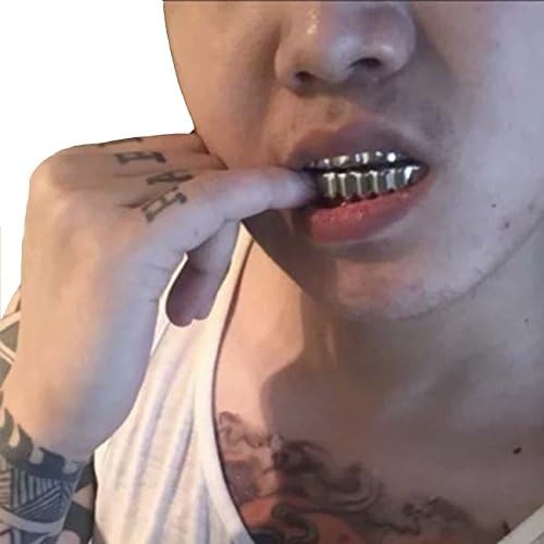 24K Gold Plated Hip Hop Teeth Grillz Punk Custom Fit Polished Teeth Grillz Caps Top & Bottom Grill Set With 2 Silicon Molding Bars Removable Grills For Women Men Gift Halloween Party