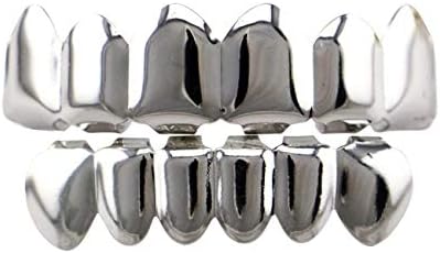 24K Gold Plated Hip Hop Teeth Grillz Punk Custom Fit Polished Teeth Grillz Caps Top & Bottom Grill Set with 2 Silicon Molding Bars Removable Grills For Women Men Gift Halloween Party