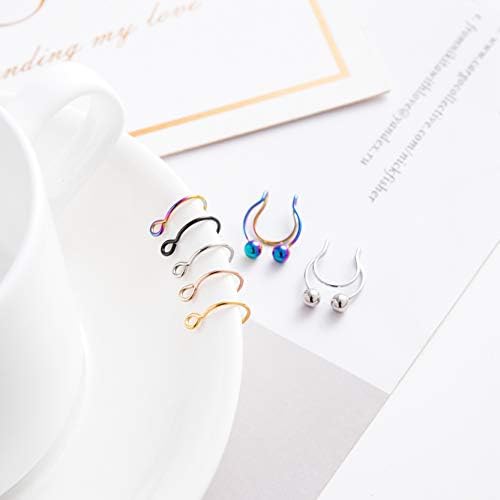 25Pcs Stainless Steel Fake Nose Ring Hoop For Men Women Faux Lip Ear Septum Ring Non-Pierced Body Jewelry