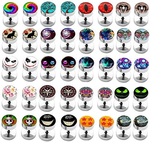 28pcs Cheater Fake Ear Plugs Satinless Steel Gauges Illusion Tunnel Piercing Stud Screw Earrings 14Style