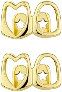 2Pcs 14K Gold Plated Hip Hop Teeth Grillz Punk Custom Fit Teeth Grillz Caps Hollow Out Double Teeth Grills for Your Teeth Gold Grillz for Men Women