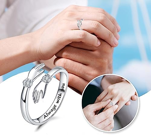2Pcs Always With You Hug Ring For Women Teen Girls Adjustable Ring Jewelry Promise Ring Best Birthday Gift Christmas Gift